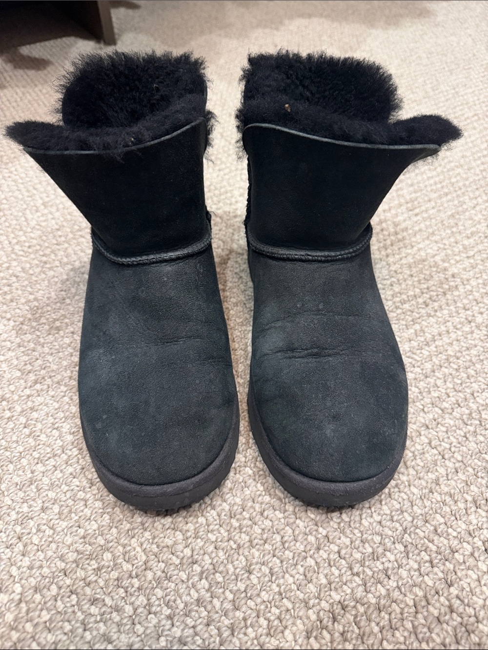 UGG Black Short Suede Shearling Slippers